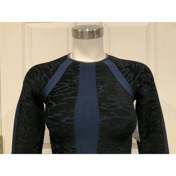 ISSA Dark Blue Velour Textured Patterned Fit & Flare Dress, Size Small - Picture 2 of 11